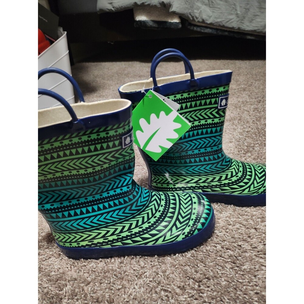 OAKI Kids Waterproof Rubber Rain Boots with Easy-On Handles Size 5
